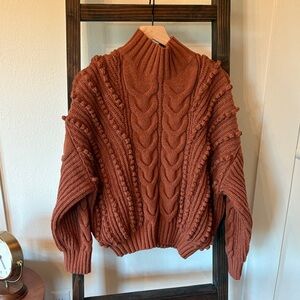 Entro Rust Cable Knit Turtleneck Sweater